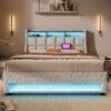 Queen Size Upholstered Platform Bed With A Hydraulic Storage System, LED And USB Charging (Without Mattress) - Natural - Image 15