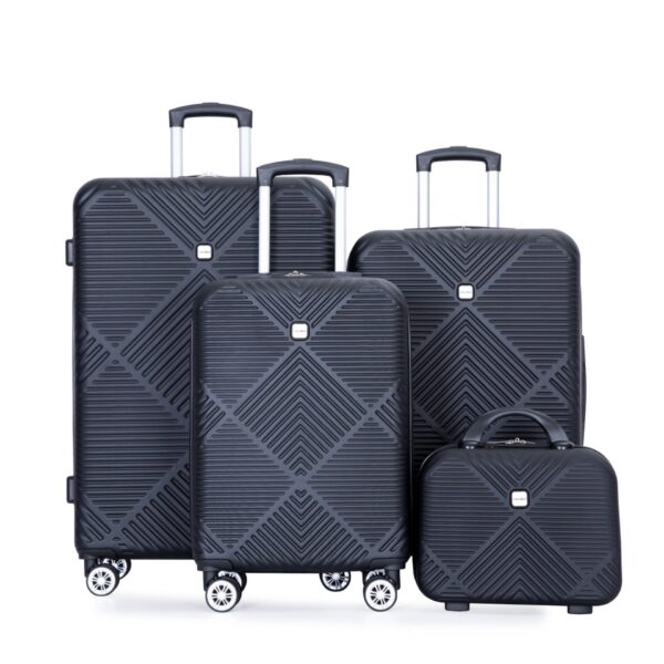 4 Piece Lightweight Suitcase, 14" Makeup Box, Aircraft Wheels (14/20/24/28) - Black
