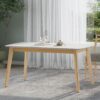 Dining Table With Splayed Rubberwood Legs & Faux Wood Tabletop, Mid Century Modern - White Oak - Image 5