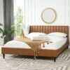 Aspen - King Vertical Tufted Headboard Platform Bed Set - Caramel Tan Brown - Image 5