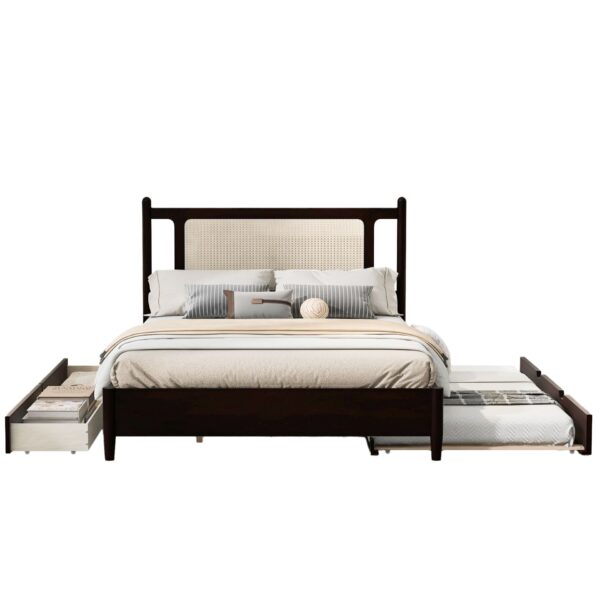 Queen Size Platform Bed With 2 Big Drawers Twin Size Trundle - Espresso