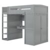 Twin Size Loft Bed With Desk, Wardrobes, 4 Drawers And 4 Shelves Construction - Gray - Image 10