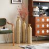 Metal Decorative Vases High Distress Metal Center Vases With Growing Vine Patterns, (Set of 3) Vases For Home Decoration - Gold - Image 5