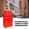 Rolling Tool Chest, 5 Drawer Tool Box Organizer With Lockable Wheels & Sliding Drawers & Detachable Top & Adjustable Shelf, Tool Storage Cabinet For Garage Workshop - Red - Image 15