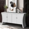 Refined Industrial 4 Door Credenza With Wooden Arc Legs & Bronze Clasps, Advanced Storage Design - White - Image 5
