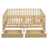 Full Size Daybed With Fence Guardrails And 2 Drawers, Split Into Independent Floor Bed & Daybed - Natural - Image 2