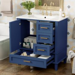 Bathroom Vanity, Modern Bathroom Cabinet With Sink Combo Set, Bathroom Storage Cabinet With A Soft Closing Door And 3 Drawers, Solid Wood Frame - Blue