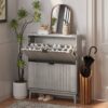Shoe Cabinet With 2 Flip Drawers, Fluted Shoe Storage Cabinet For Entryway, Free Standing Shoe Storage Organizer With Wave Doors For Heels, Boots, Slippers In Hallway, Living Room - Gray - Image 5