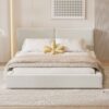 Queen Size Upholstered Platform Bed, Grounded Bed With Solid Frame - Beige - Image 9