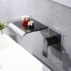 Modern Wall Mount Bathtub Faucet With Waterfall Tub Spout And Single Handle Stainless Steel - Matte Black - Image 2