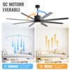 Ceiling Fan With 18W Dimmable Led Light Remote Control 8 Solid Wood Blades For Living Room - Black - Image 7