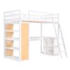 Twin Size Loft Bed With Ladder, Shelves, And Desk - White - Image 2