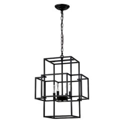 4 Light Metal Lantern Tiered Pendant Hanging Light Fixtures, Industrial Farmhouse Adjustable Height Chandeliers For Dining Room Hallway Foyer Entryway (E12 Bulbs Not Included) - Matte Black