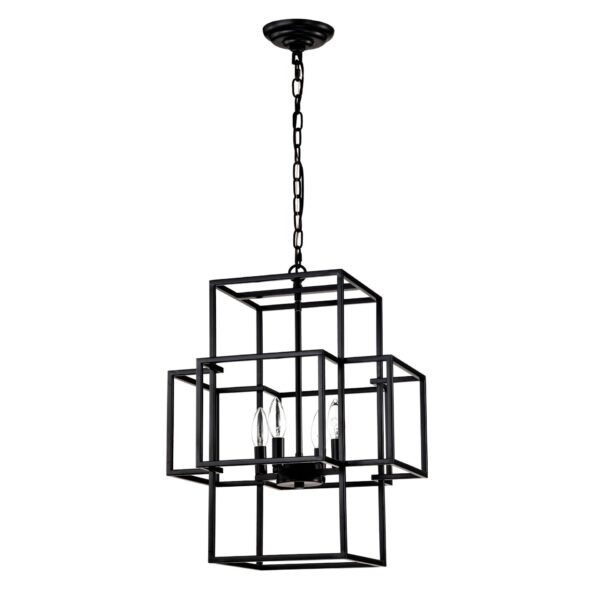 4 Light Metal Lantern Tiered Pendant Hanging Light Fixtures, Industrial Farmhouse Adjustable Height Chandeliers For Dining Room Hallway Foyer Entryway (E12 Bulbs Not Included) - Matte Black