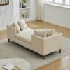 Chenille Upholstered Chaise Lounge With Nailheads, Sleeper Sofa Couch With 4 Throw Pillows & 2 Bolsters, Daybed With Rubberwood Legs - Beige - Image 15