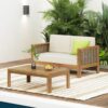 Outdoor Patio Set With Coffee Table And Loveseat - Teak / Beige - Image 7