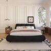 King Size Luxury Upholstered Platform Bed With Oversized Padded Backrest And Solid Wood Frame, Suitable For Multiple Heights Of Mattresses - Black - Image 5