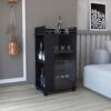 Bar Cart With Glass Door, 2 Side Shelves And Casters - Black - Image 2