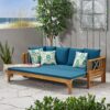 Outdoor Daybed With X-Shaped Panel Backrest And Armrests - Teak - Image 9