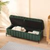 Wide Upholstered Velvet Storage Soft Bench Footstool Ottoman End Of Bed With Metal Legs, Foot Rest For Living Room, Entryway And Bedroom - Green - Image 8