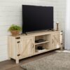 Rustic Farmhouse Double Barn Door 70" TV Stand For 80" TVs With Center Shelves - White Oak - Image 5