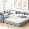 Queen & Twin Long Size Upholstered Platform Bed, Mother & Child Bed - Gray - Image 21