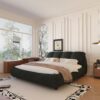 Queen Size Luxury Upholstered Platform Bed With Oversized Padded Backrest And Solid Wood Frame, Suitable For Multiple Heights Of Mattresses - Black - Image 4