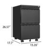 2 Drawer File Cabinet With Lock, Metal Under Desk Rolling Filing Cabinet Fits Letter / Legal / A4 Size For Home Office, Mobile Filing Cabinet - Black - Image 3
