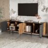 Mid Century TV Stand With 3 Cabinets, Media Console Table For Tvs Up To 70'', Entertainment Center With Storage For Living Room - Black / Brown - Image 3