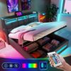 Full Size Upholstered Platform Bed With A Hydraulic Storage System, LED And USB Charging (Without Mattress) - Gray - Image 15