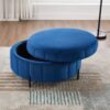 Upholstered Round Ottoman With Reversible Lid, Velvet Storage Stool, Channel Tufted Pumpkin Shape Footstool For Living Room, Bedroom And Office - Navy - Image 5
