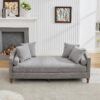 Chenille Upholstered Chaise Lounge With Nailheads And Rubberwood Legs, Wide Sleeper Sofa With 4 Throw Pillows & 2 Bolsters - Gray - Image 5