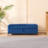 Wide Upholstered Velvet Storage Soft Bench Footstool Ottoman End Of Bed With Metal Legs, Foot Rest For Living Room, Entryway And Bedroom - Black / Navy - Image 3