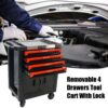Removable 4 Drawer Metal Tool Cart With Lock - Black / Red - Image 12