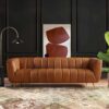 Ava - Genuine Italian Leather Channel Tufted Sofa - Gold / Tan - Image 6