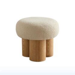 Mushroom Stool With Plush Cushion, Wooden Barrel Pipe - Greige / Walnut