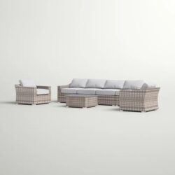 6 Person All Weather Sectional Seating Group With Cushions - Gray Mix