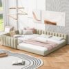 Queen & Twin Long Size Upholstered Platform Bed, Mother & Child Bed - Beige - Image 16
