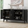 4 Door Sideboard Storage Cabinet With Door Shelf For Living Room And Dining Room, 2 Large Cabinets With Adjustable Shelf - Black - Image 3