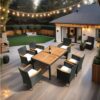 7 Piece Outdoor Patio Wicker Dining Set Patio Wicker Furniture Dining Set - Black / Cream - Image 4