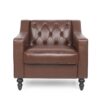Contemporary Club Chair With Button Tufting And Birch Wood Legs - Dark Brown - Image 4
