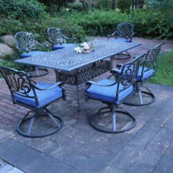 Rectangular 6 Person 84.25" Long Aluminum Dining Set With Cushions - Gray / Navy