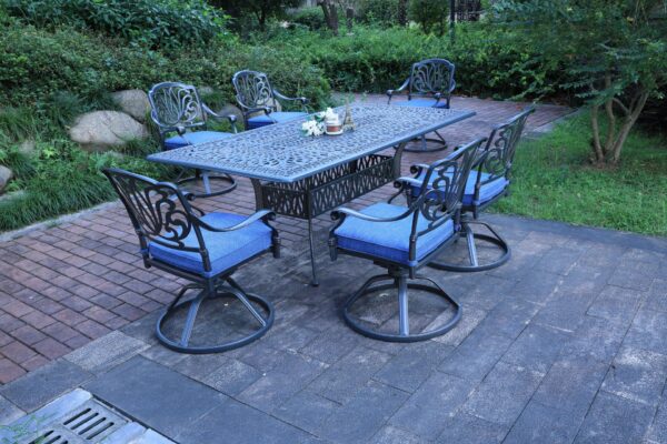 Rectangular 6 Person 84.25" Long Aluminum Dining Set With Cushions - Gray / Navy