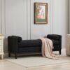 Elegant Upholstered Bench, Daybed, Ottoman With Wood Legs & 2 Bolster Pillows For End Of Bed, Bedroom, Living Room, Entryway - Black - Image 4