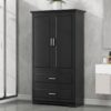 Tall Bathroom Storage Cabinet, Cabinet With 2 Doors And Drawers, Adjustable Shelf - Black - Image 23