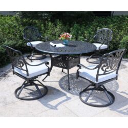 Round 4 Person 48.03" Long Aluminum Dining Set With Cushions - Dark Gray / White