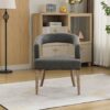 Wide Modern Barrel Open Back Upholstered Accent Chair With Weathered Solid Wood Legs Dining Chairs For Dining Room, Club, Kitchen And Living Room - Gray - Image 4