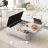 Modern Wood And Fabric Square Storage Ottoman Coffee Table With Lift - Top Design - Upholstered Bench For Living Room Organization - Beige - Image 4