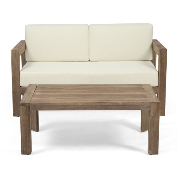2 Piece Patio Set With Open-Back Loveseat And Coffee Table - Beige / Brown