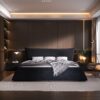 King Size Upholstered Platform Bed With Special Shaped Velvet Headboard, Metal & Solid Wood Frame - Black - Image 5